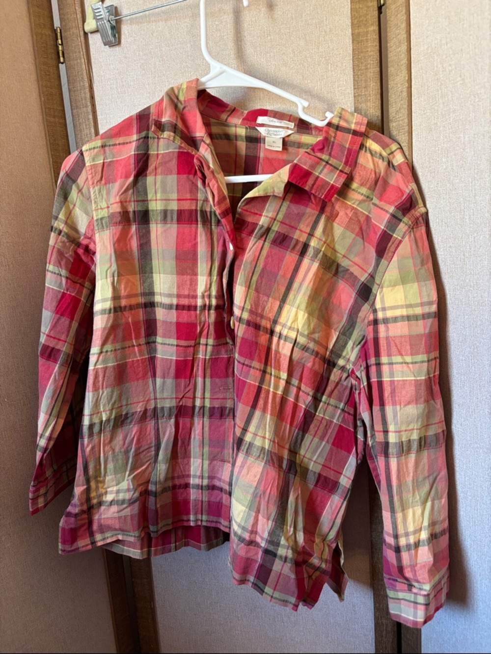 Christopher & Banks Plaid Button-Down Shirt with Yellow & Green Accents xl